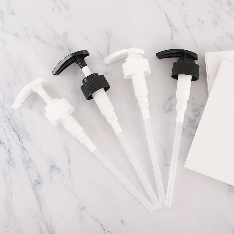 Factory direct: in-stock 32-tooth white lotion pump - long spout press-down cosmetic body lotion dispenser, plastic pump head