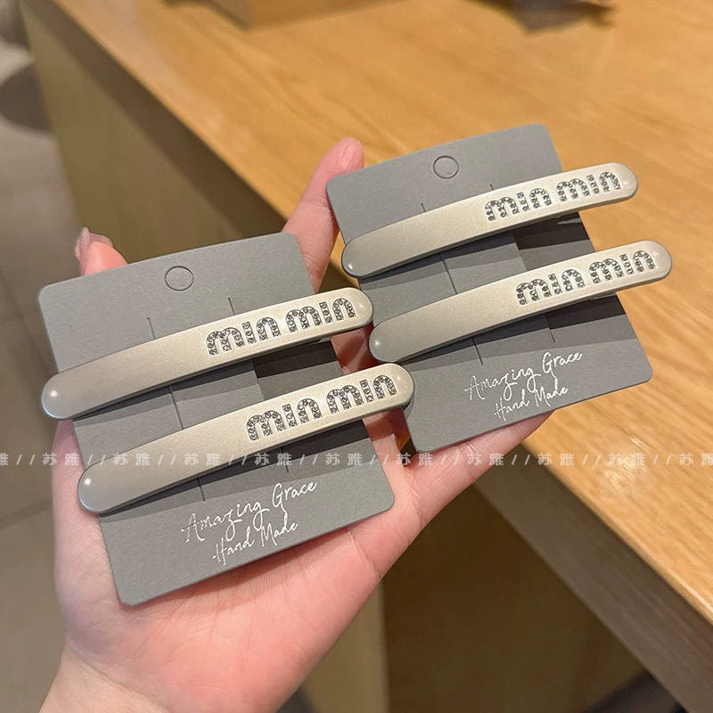 Korean new silver-gray metallic rhinestone letter hair clip - bangs clip, flyaway hair, minimalist chic hair accessory, high-end style