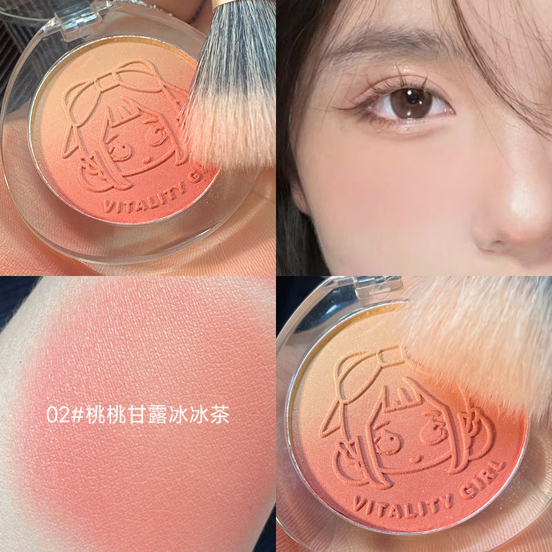 Kakashow vitality girl gradient blush matte fine shimmer student party daily whitening peach milk tea color rouge