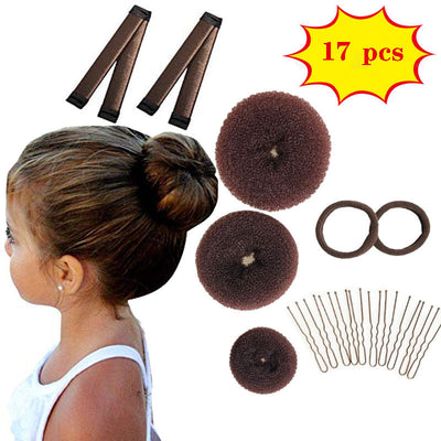 17-piece hair accessories tool set, ball head donut hair styling tool, sponge hair braider, snap ring hair ring, national style
