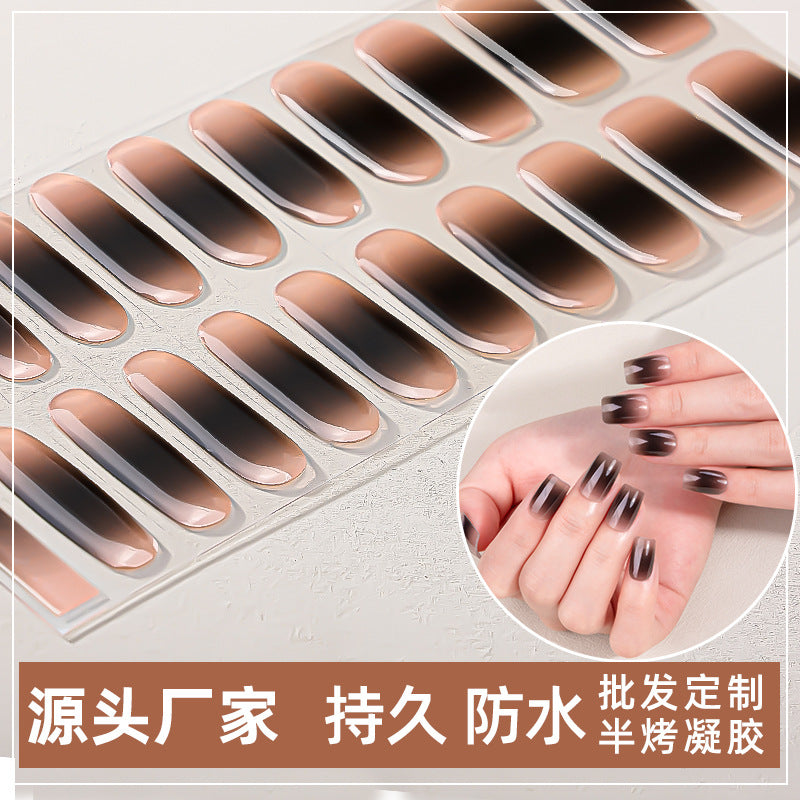 Zhengxiang custom gel nail stickers - waterproof solid color, european & american style, cross-border uv light therapy, semi-cured, full cover nail art stickers