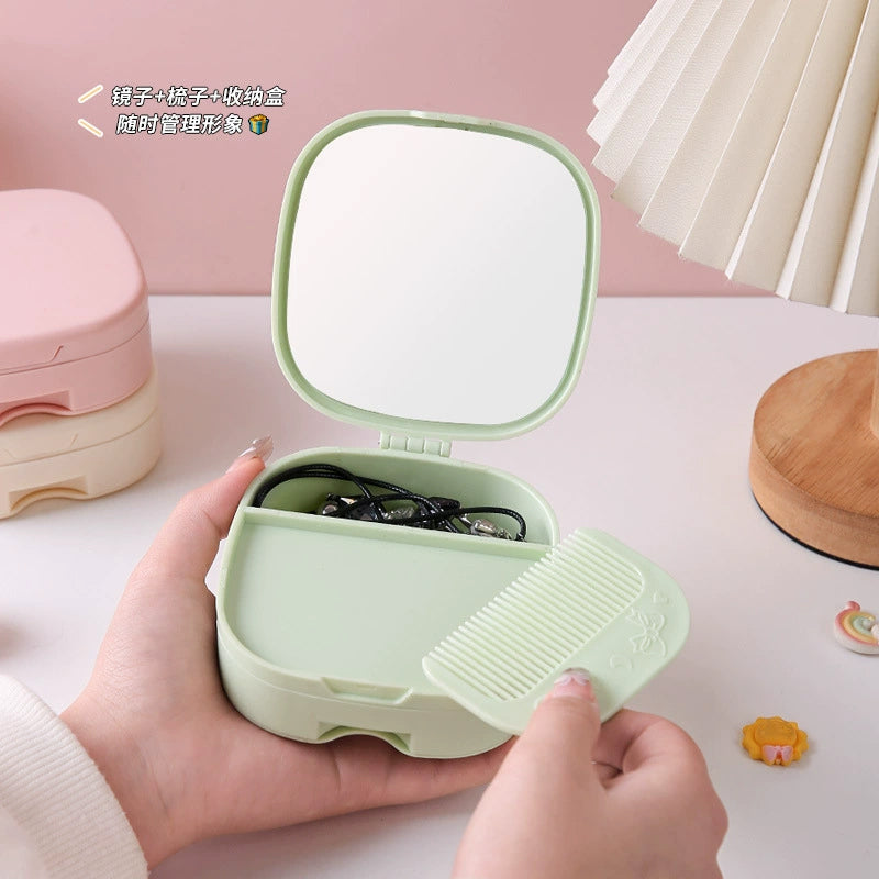 Cosmetic mirror with comb for desktop storage, desktop for home princess all-in-one student portable glass home mirror