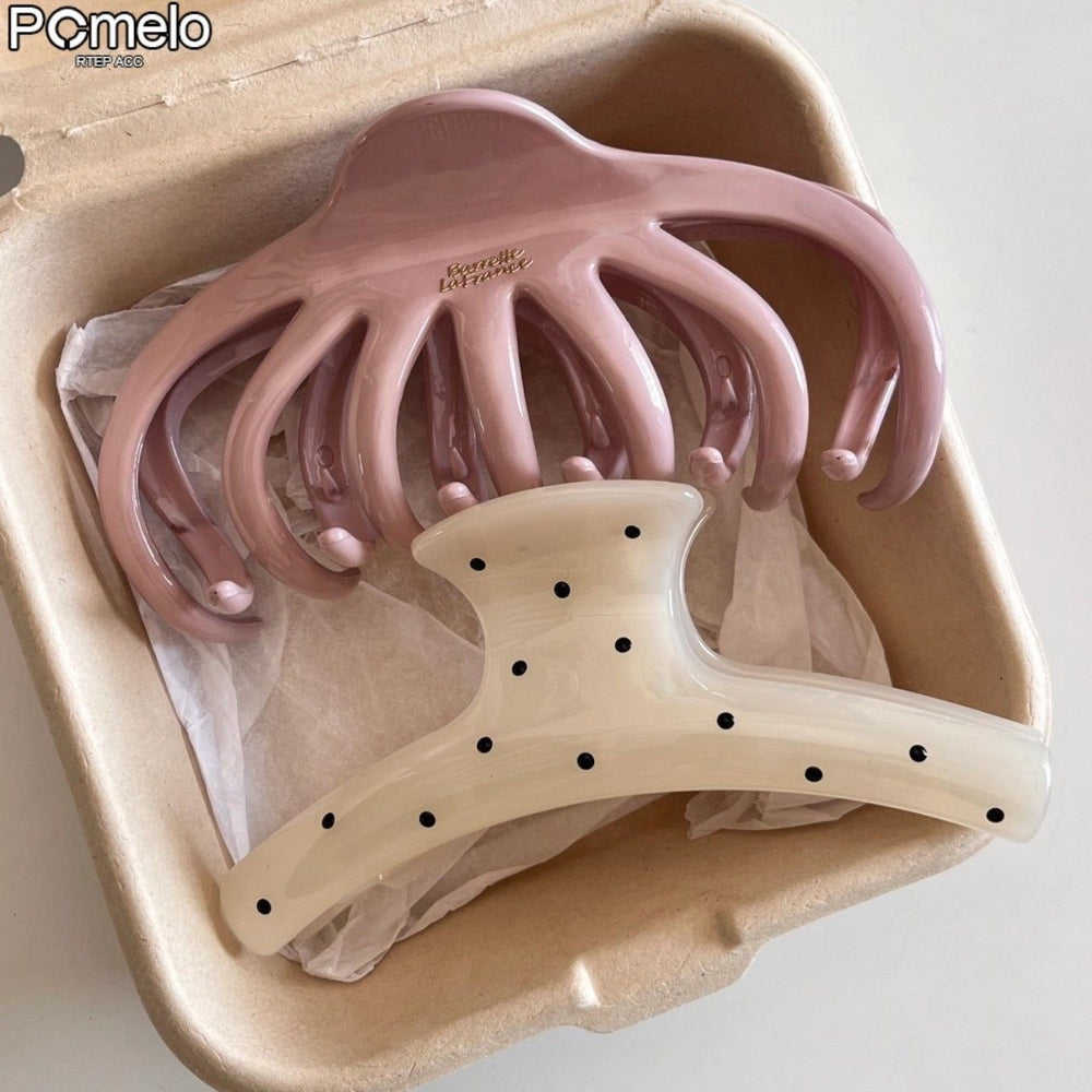 Korean style sweet & cool polka dot hair claw clip - large size, high-end, for thick hair - shark clip for the back of the head - hair accessories for women