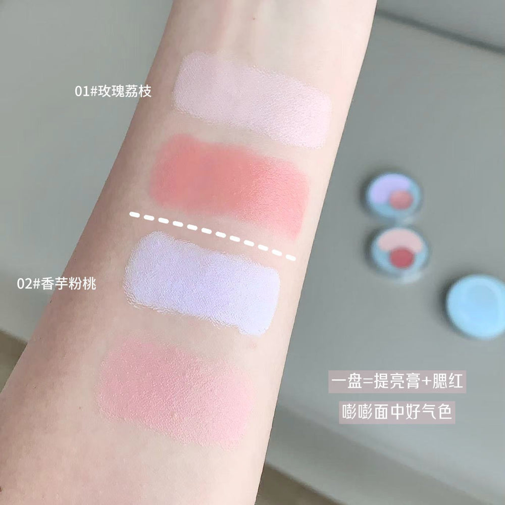 Kobeleen water glow duo blush palette - expandable/retractable, brightening & contouring, natural dewy finish, smudge-proof blush