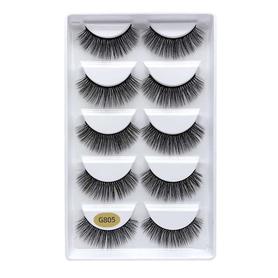 Export fashion fake eyelashes nature slim 5 pairs pack imitation mink hair whole cluster artificial stage eyelashes one piece