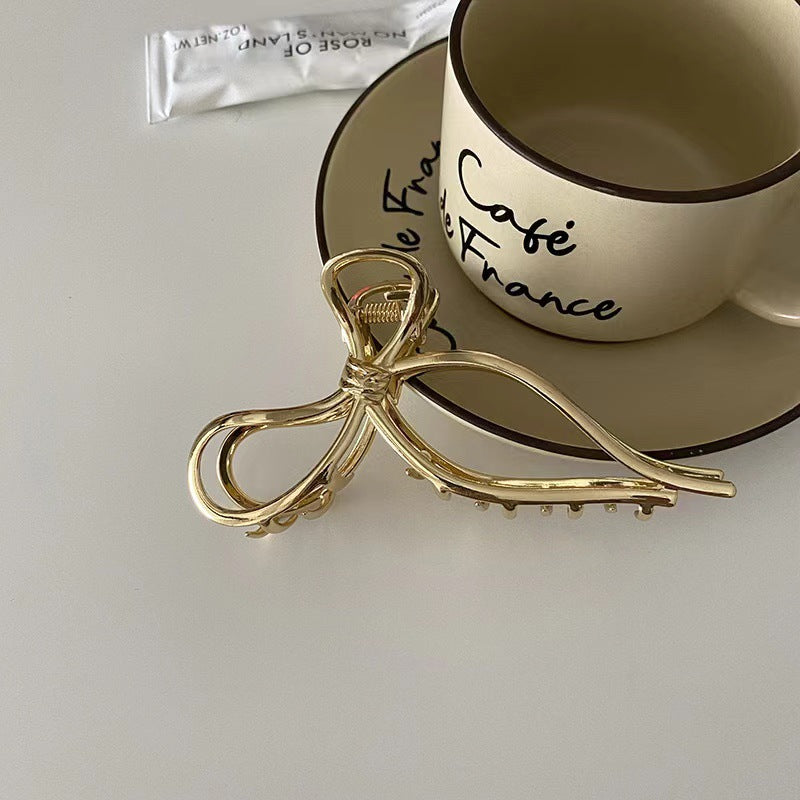 Bow tie elegant back of head women's clip large metal hair clip shark clip hair volume popular korean headwear