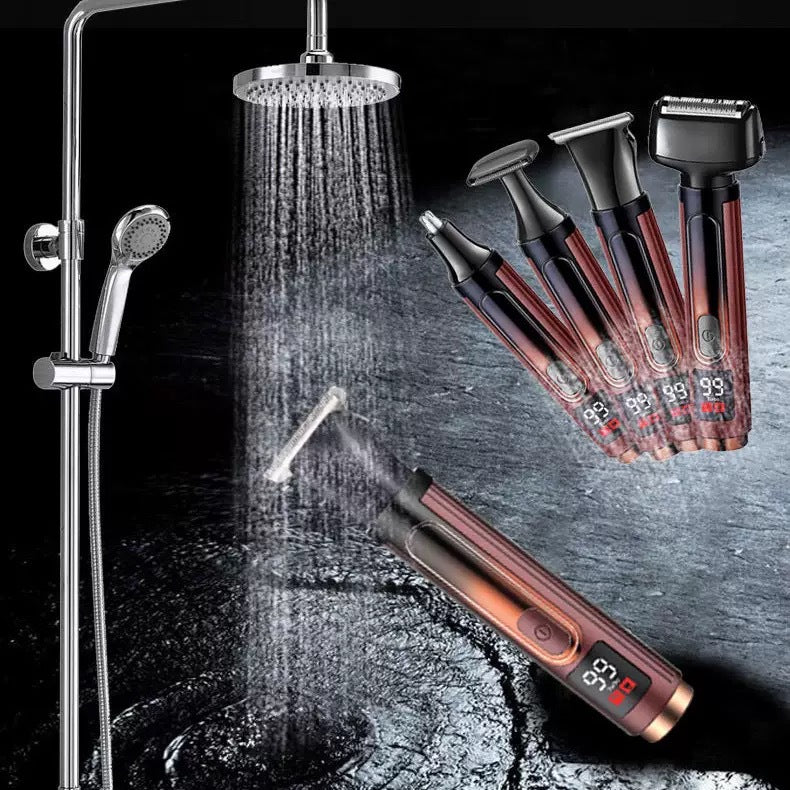 Men's electric back shaver - long handle, retractable hair remover, waterproof rechargeable razor with led display
