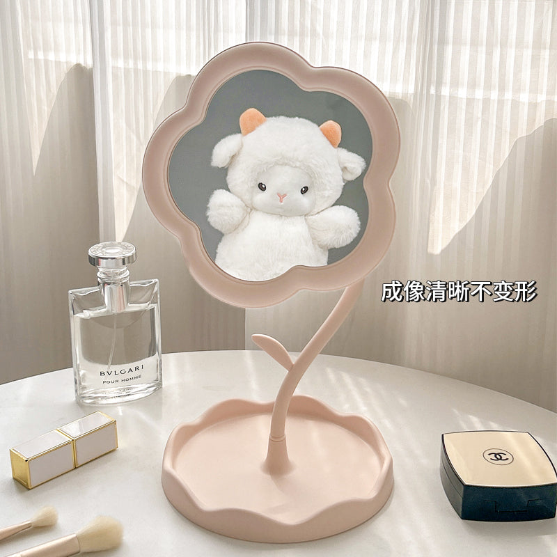 Floral makeup mirror - cute & chic desktop vanity mirror for girls, perfect for dorms, portable storage, and home use