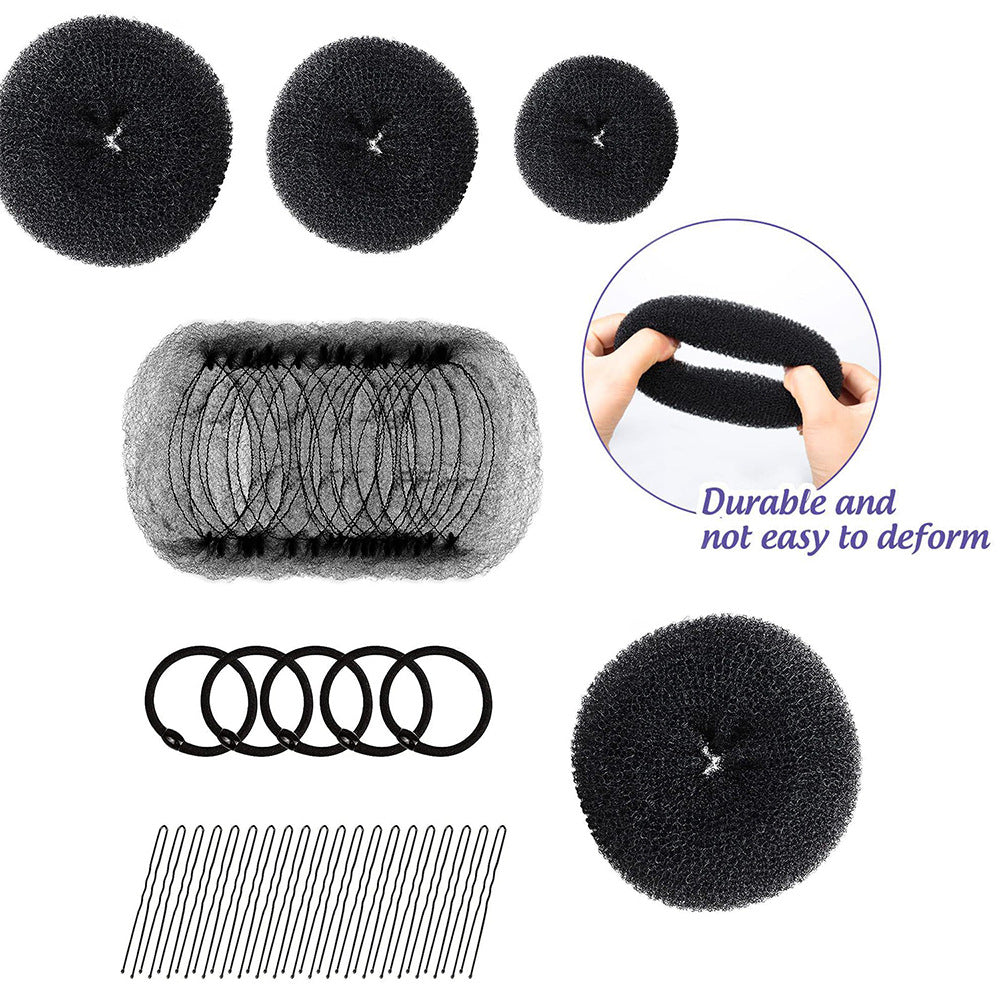 Invisible hair net donut rubber band u-shaped clip hair set ball head net bag 49-piece set small roll