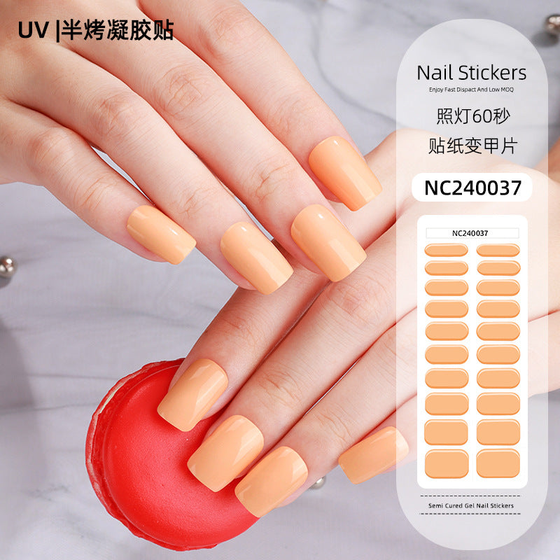 Zhengxiang factory customized korean solid color gel nail stickers uv light therapy semi-cured nail art stickers wholesale amazon