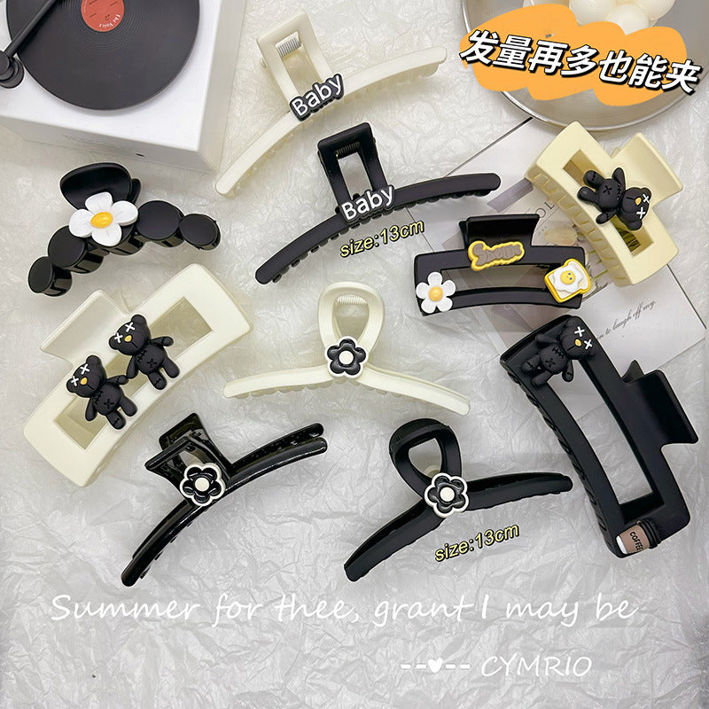 Xiaoxiangfeng black and white elegant gripper letter contrast color shark clip hairpin large frosted back of head hair accessories hairpin
