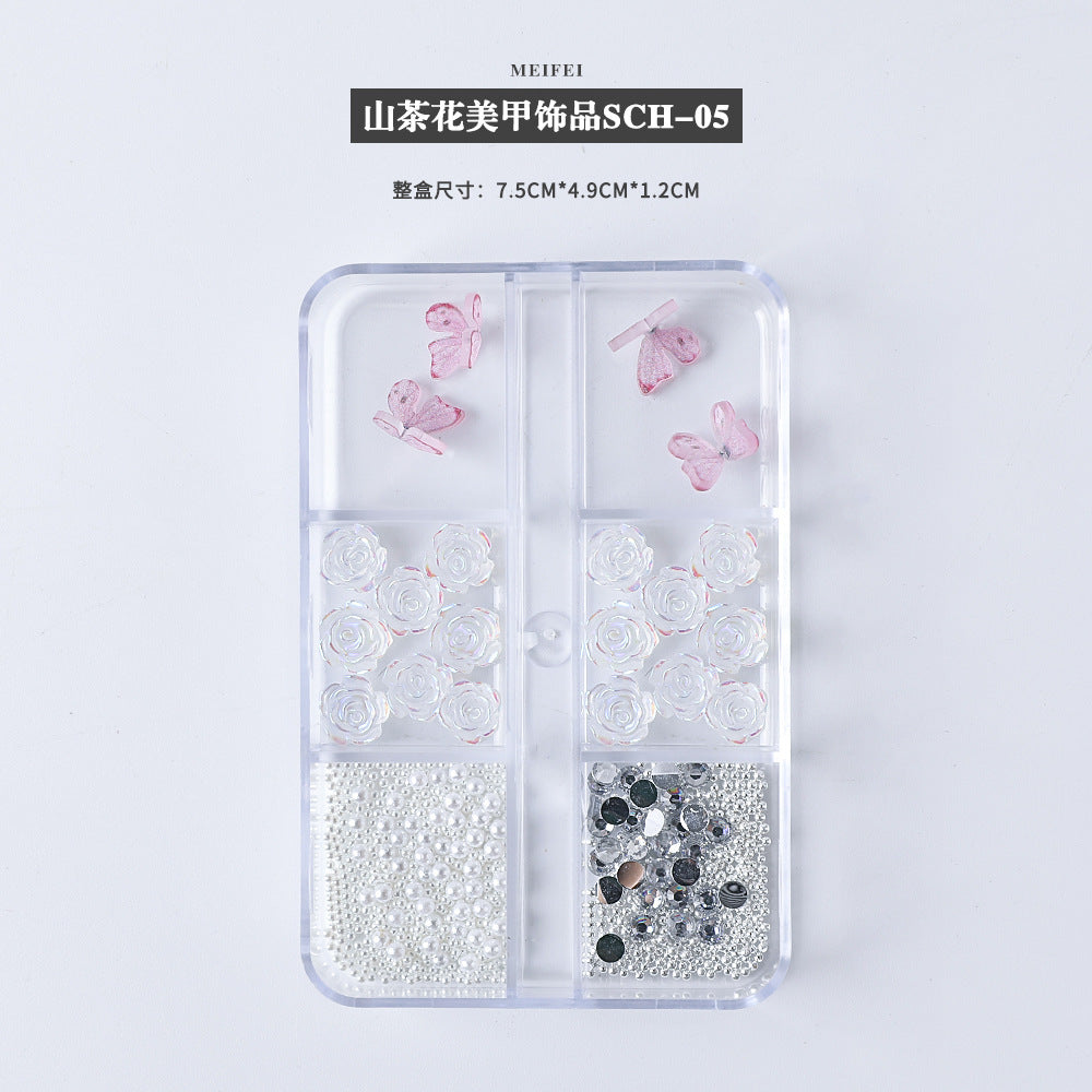Dopamine manicure accessories, hot girl red camellia, xiaohongshu popular material package, fujino coral butterfly decorations