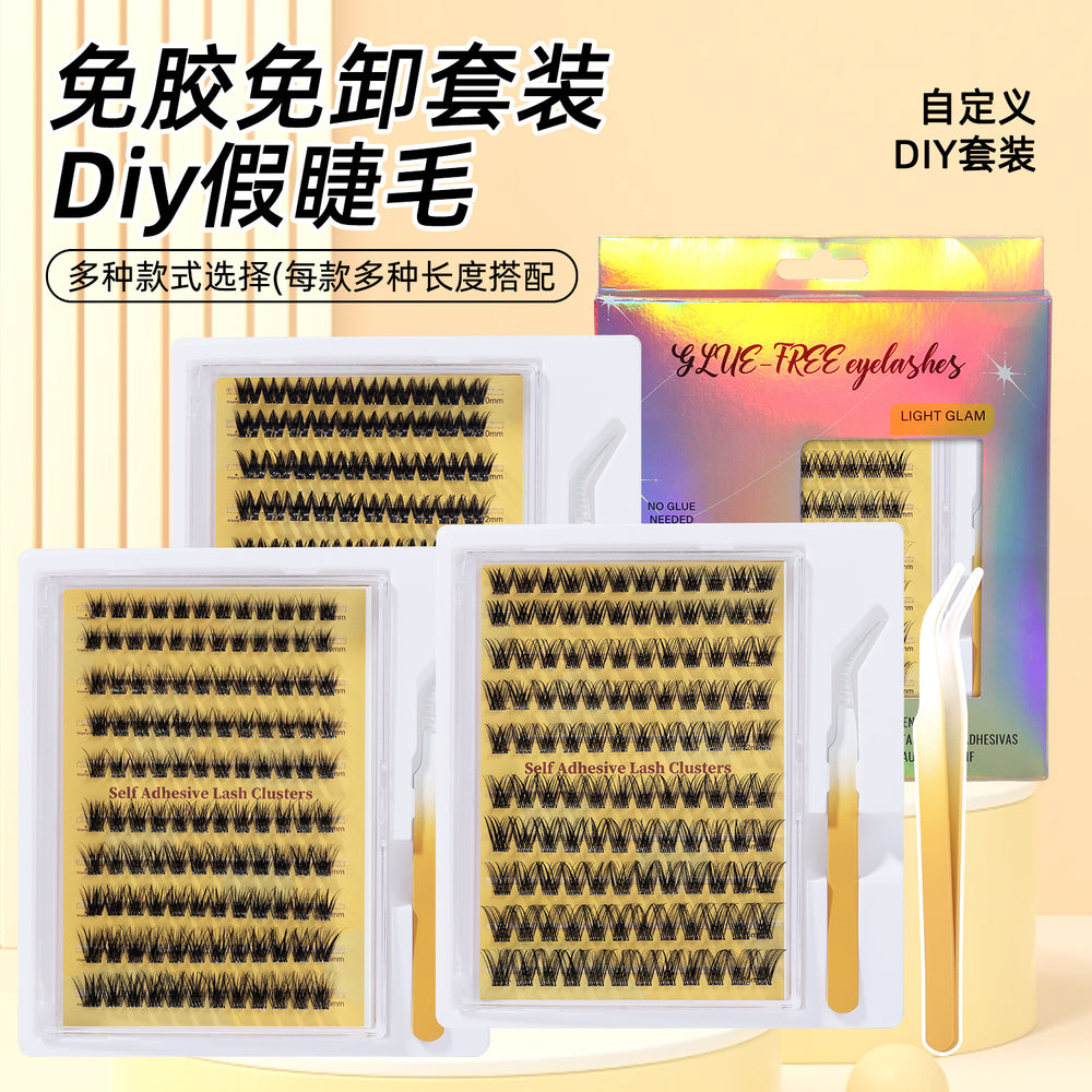 European and american cross-border false eyelashes glue-free suit diy segmented single cluster d curved natural thick self-grafted eyelashes