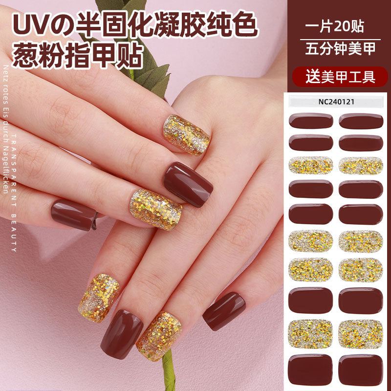 Zhengxiang personalized gel manicure stickers onion powder jumping color nail polish film uv lamp semi-baked semi-cured nail stickers wholesale