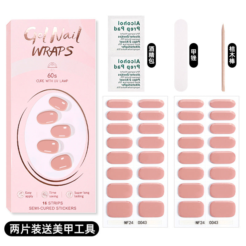 Zhengxiang custom gel nail stickers solid color 32 fingers two-piece set korean uv light semi-cured nail stickers waterproof
