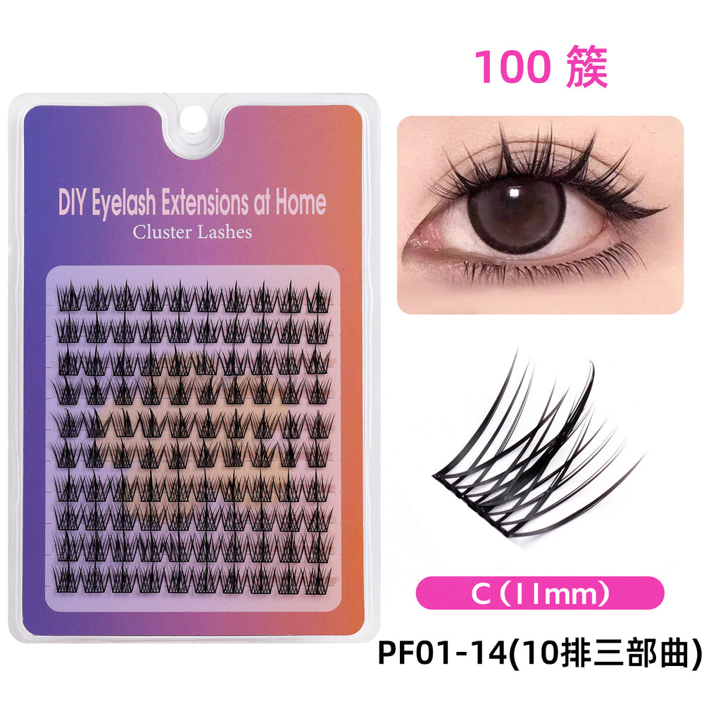 Segmented false eyelashes without glue, flat single cluster black stem, natural slender artificial fox style false eyelashes glue style