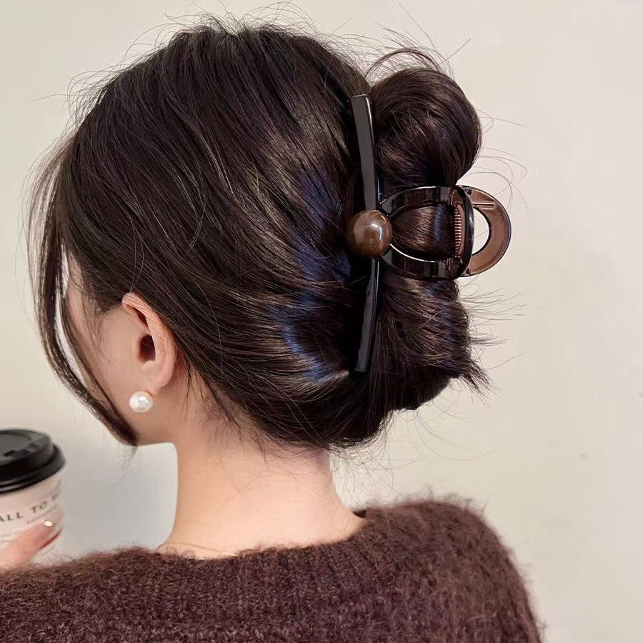 Classy brown pearl hairpin for women with thick hair on the back of the head easiest for match hair clip eleganceelegant hair accessories headwear