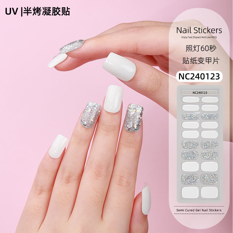 Zhengxiang personalized gel manicure stickers onion powder jumping color nail polish film uv lamp semi-baked semi-cured nail stickers wholesale