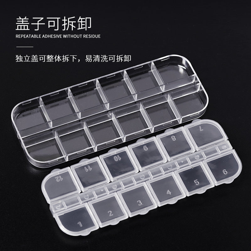Nail art 12-compartment long storage box - clear acrylic jewelry rhinestone organizer - wholesale from manufacturer