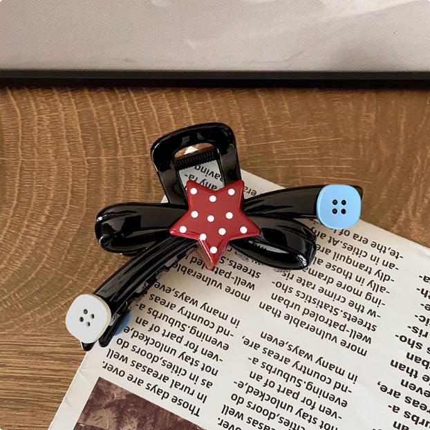 Sweet and fun polka dot star button gripper large bows shark clip hairpin hair clip for large hair volume