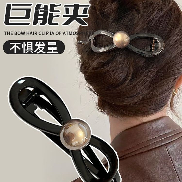 Classy sense twist hair clip for women, back of head hair clip, shark clip, 2024 new style pearl bow one-word clip