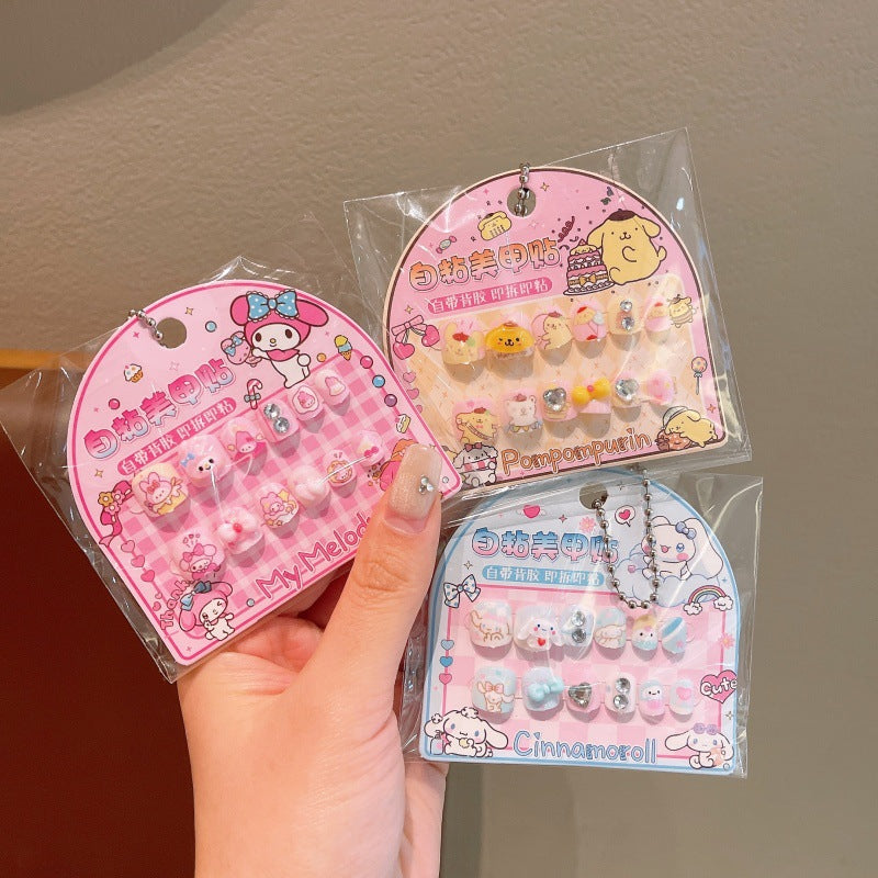 Sanrio cartoon cat my melody rhinestone nail art stickers 3d self-adhesive nail decals decorative nail pieces for little girls