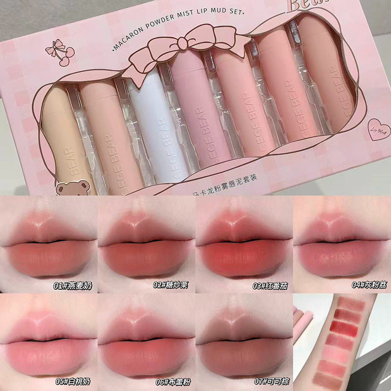 Gege bear macaron powder mist lip mud women's velvet matte matte pseudo-no-makeup fall and winter whitening lip glaze suit