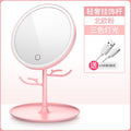 Led lighted makeup mirror, tri-color dimming, usb rechargeable, rotatable storage, girly plastic home glass mirror
