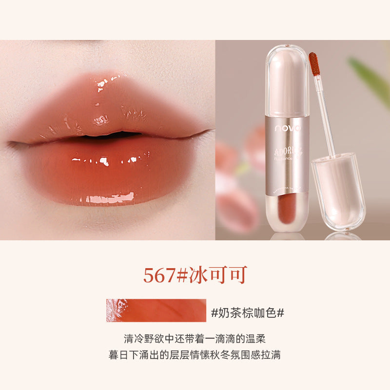 Novo qinrun translucent water gloss lip glaze, whitening pure desire style, waterproof, not easy to fade, non-stick cup