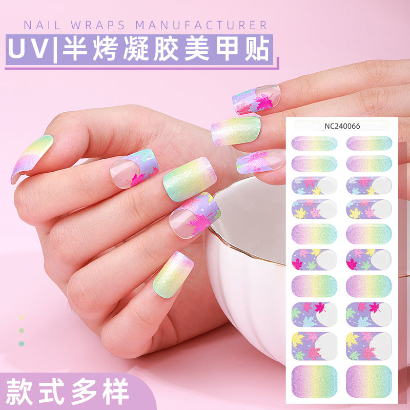 Zhengxiang cross-border new gel nail art stickers onion powder cat eye uv photo light semi-cured nail stickers personalized wholesale