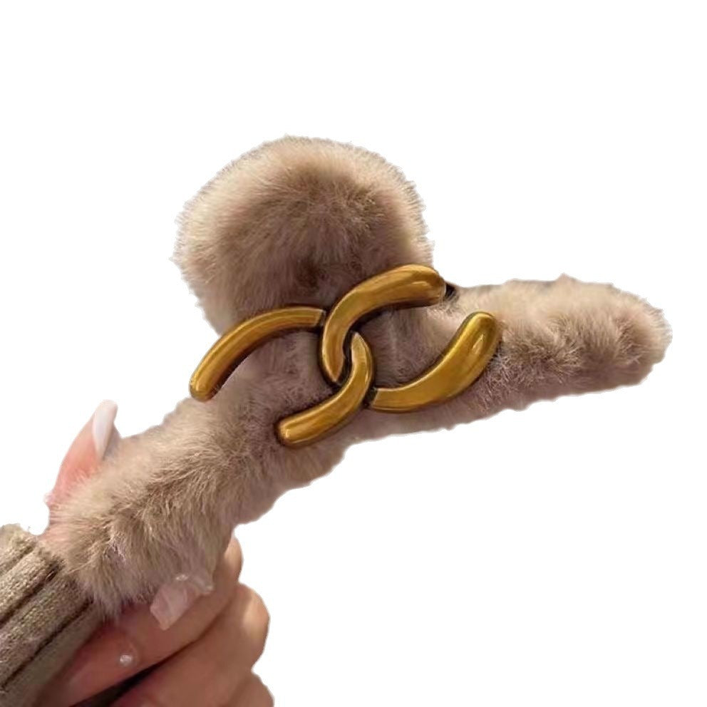 New arrivalstuffedelegantretro style large gripperclassystuffed hair clip for women's back of head large clip headwear
