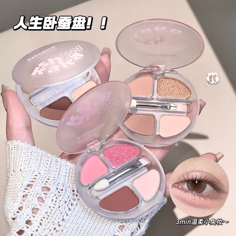 Makeup kakashow smart four-color lying silkworm palette for women matte pearlescent fine shimmer stereo brightening multi-functional eye shadow palette