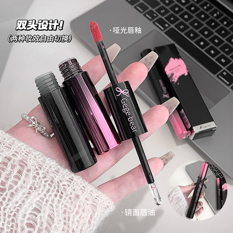 Gege bear ice glaze double-ended lip glaze mirror water-glossy transparent lip oil matte matte whitening lipstick