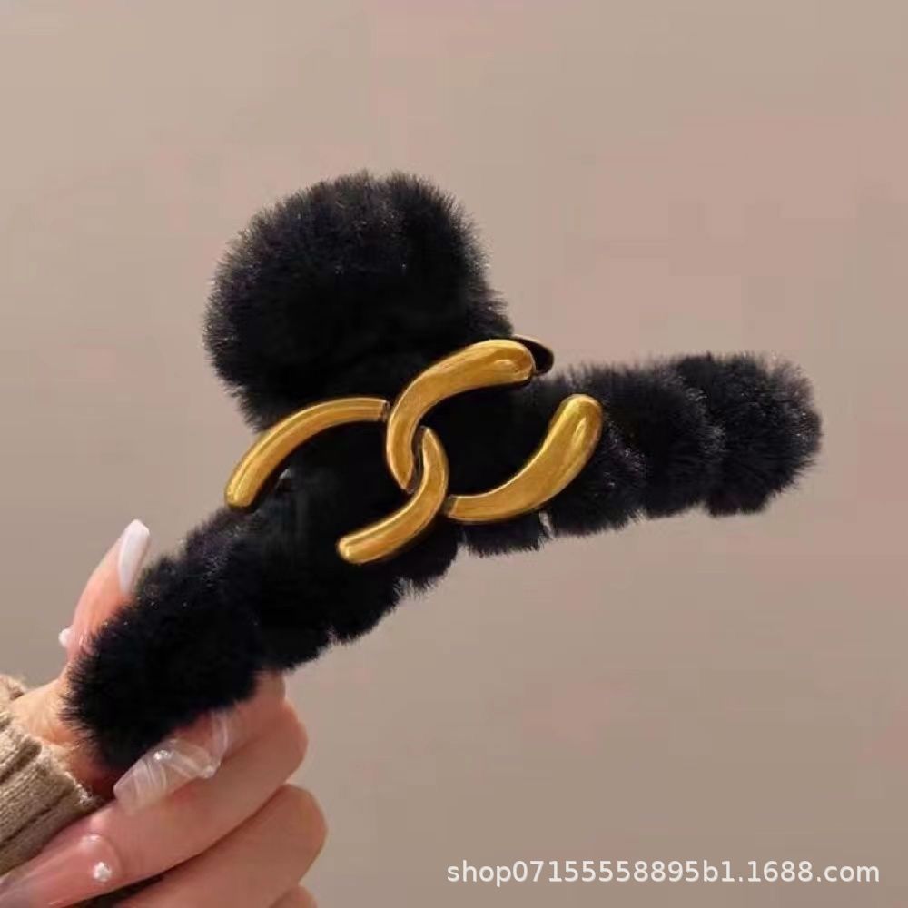 New arrivalstuffedelegantretro style large gripperclassystuffed hair clip for women's back of head large clip headwear