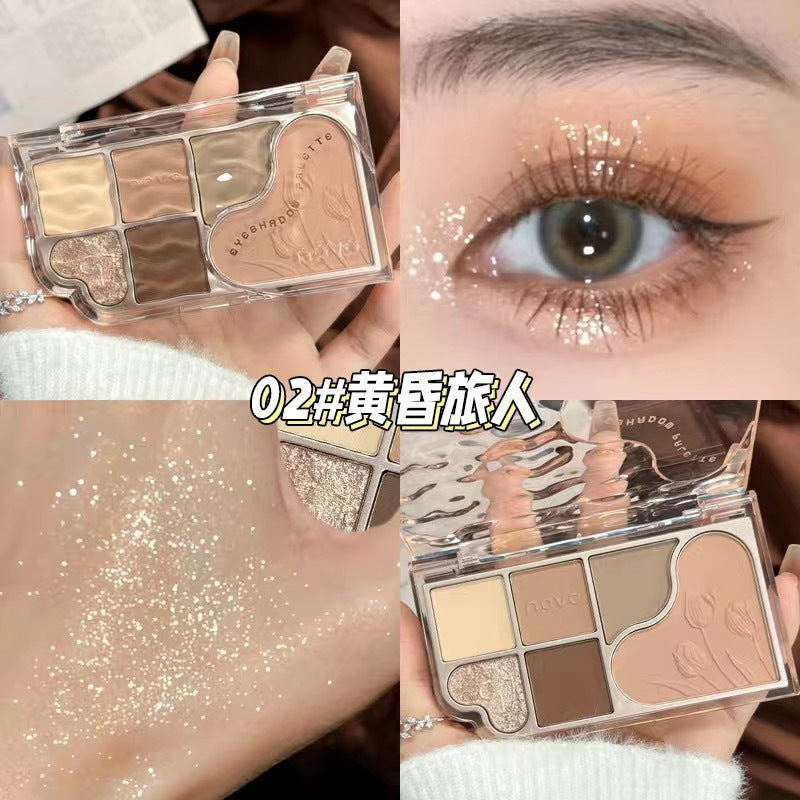 Novo dreamy stardust six-color eyeshadow palette - beginner-friendly matte, highlight, contour, and blush all-in-one palette
