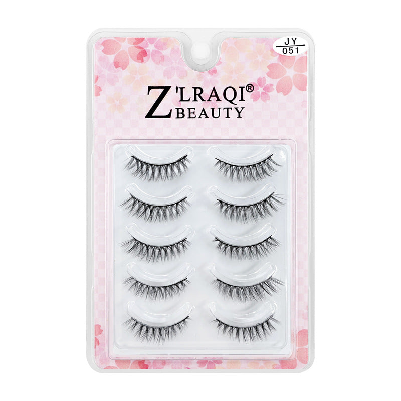 5 pairs japanese style natural false eyelashes - natural baby straight simulated 3d eyelashes with adhesive - simulated qingdao factory