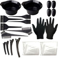 22-piece hair dye kit: includes hairdressing comb, brush, disposable shower cap, latex gloves, dye bowl, and styling tools for perming and coloring