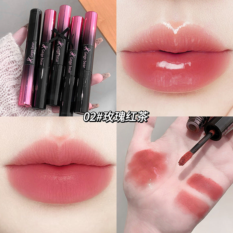 Gege bear ice glaze double-ended lip glaze mirror water-glossy transparent lip oil matte matte whitening lipstick