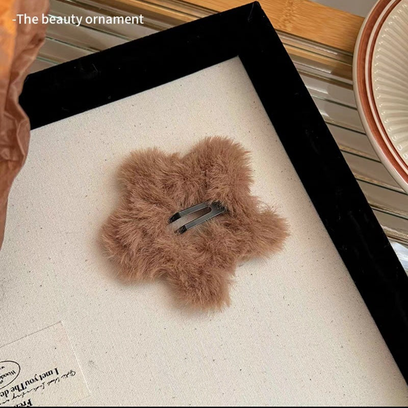 Fall and winterstuffed coffee color five-pointed star hairpin casualsweet side clip back of head broken hair bangs hairpin hair accessories