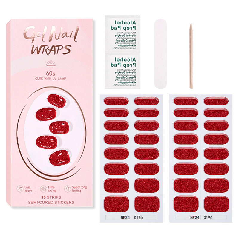 Zhengxiang gel nail art stickers pure color onion powder sequin waterproof 32 finger japanese and korean light hardening semi-baked nail stickers suit