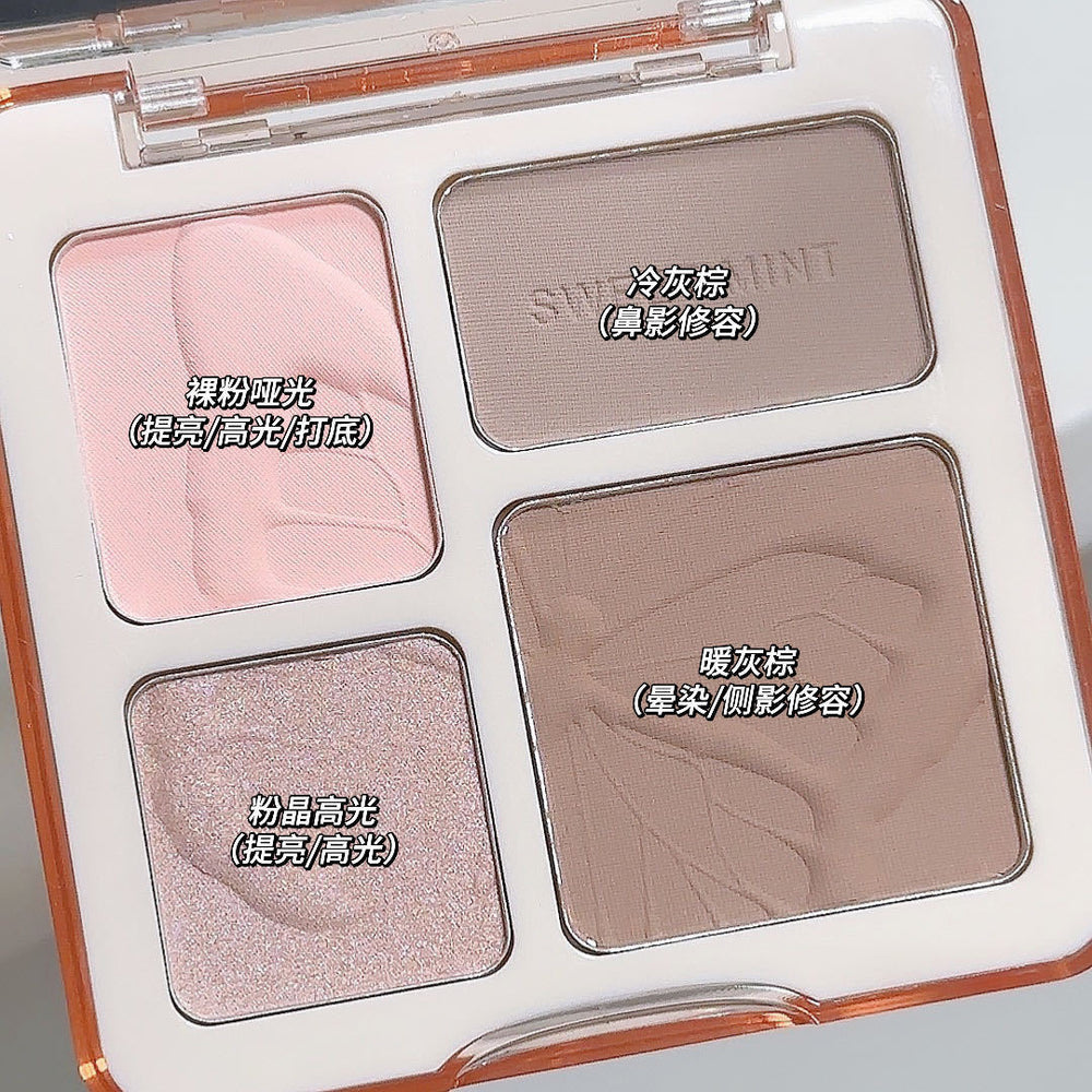 Sweet mint four-color contouring palette - all-in-one for sculpting, highlighting, shading, and nose contouring