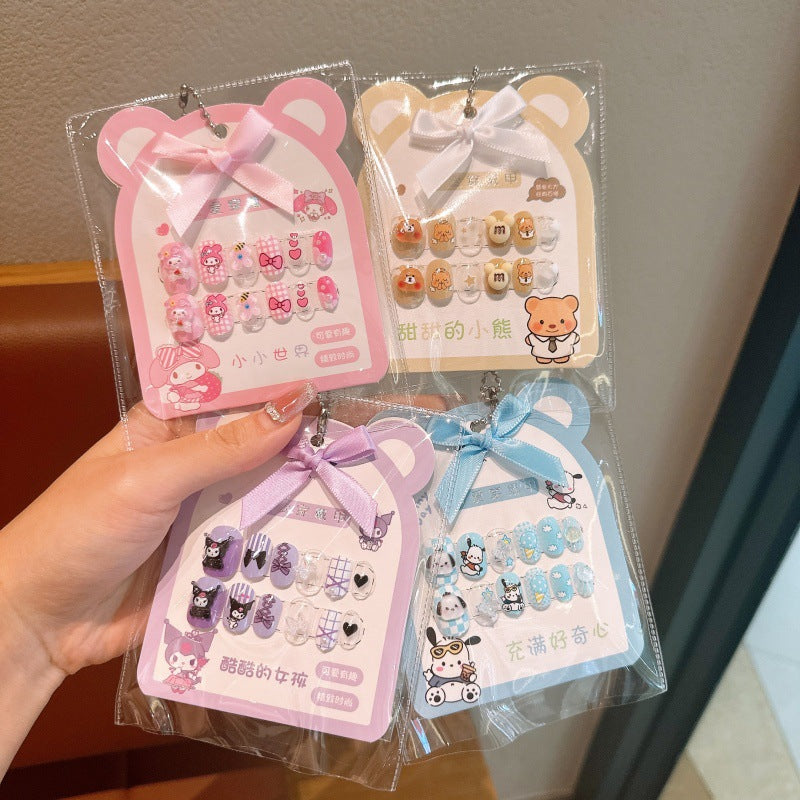 Girls' jelly nail stickers - wearable press-on nails for kids - cartoon kuromi & my melody - perfect gift!