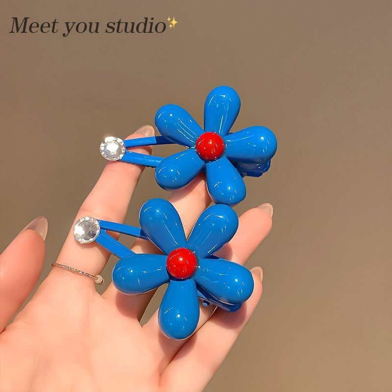 Korean dongdaemun new blue floral hair clip - side bangs duckbill clip - sweet & girly hair accessory