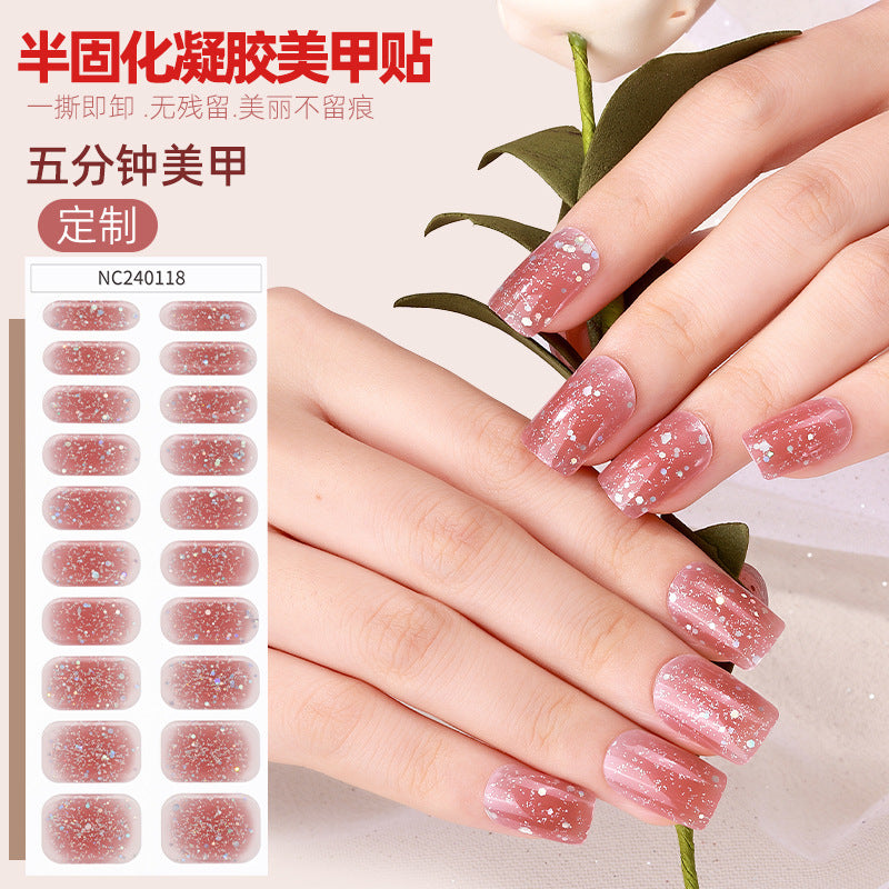 Zhengxiang custom gel nail stickers uv light therapy semi-cured nail art stickers second generation semi-cured nail stickers waterproof wholesale