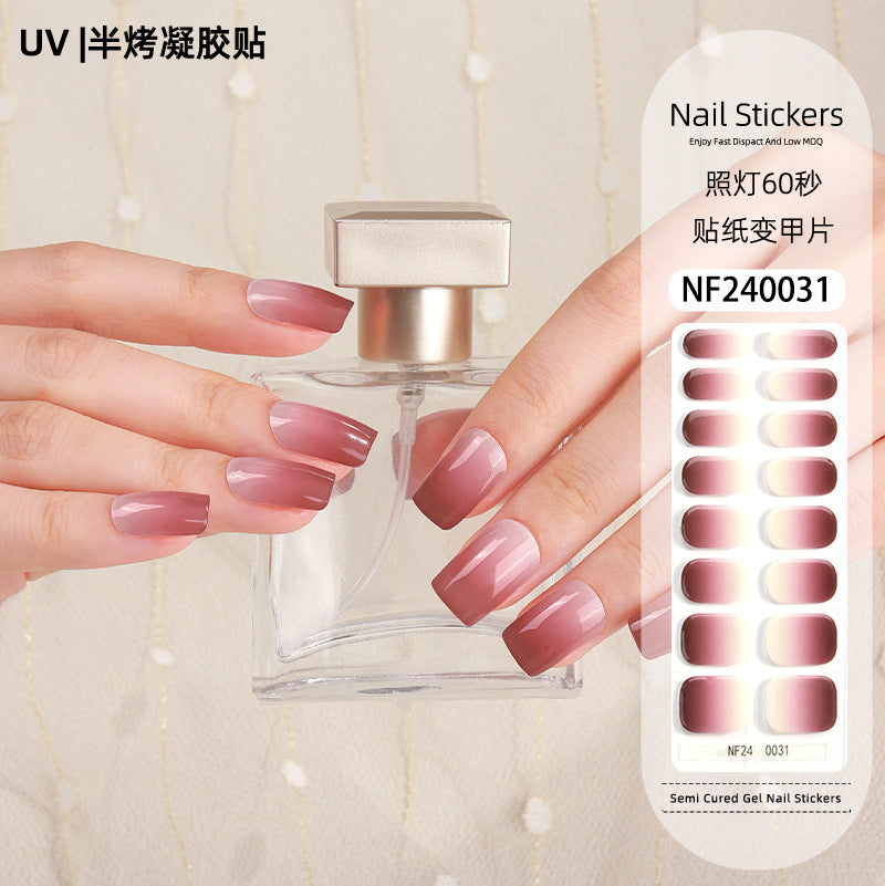 Zhengxiang custom gel nail stickers - european & american style glitter, cat eye, uv light curing, semi-cured nail stickers - waterproof, cross-border wholesale