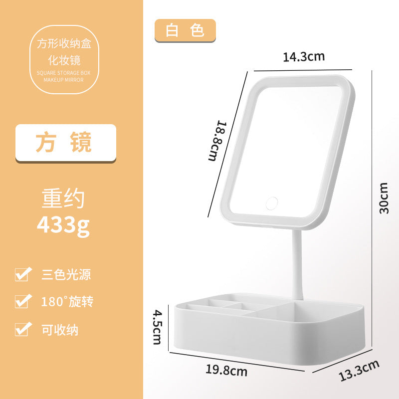 Led storage makeup mirror - smart dimming, home use, lighted plastic desktop vanity mirror, illuminated glass mirror