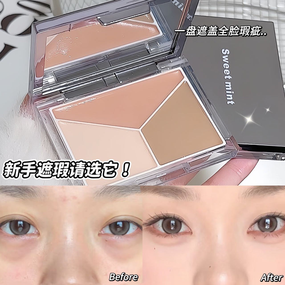 Sweet mint three-color elf concealer palette covers dark circles, tear trough spots, acne marks, contouring and brightening comprehensive palette