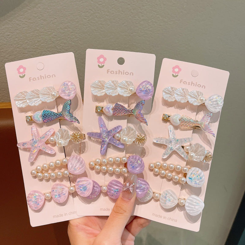 New ocean series mermaid princess hair accessories - starfish & seashell hair clips, cute kids' bang clips, alligator clips