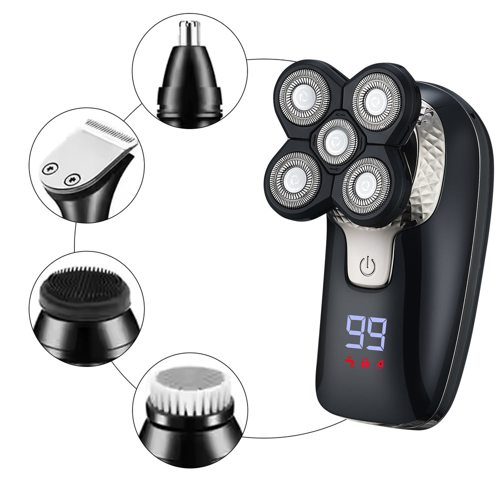 Five-in-one bald head handy gadget five-blade rotate shaver nose hair device bald head machine shaving head washable trimmer