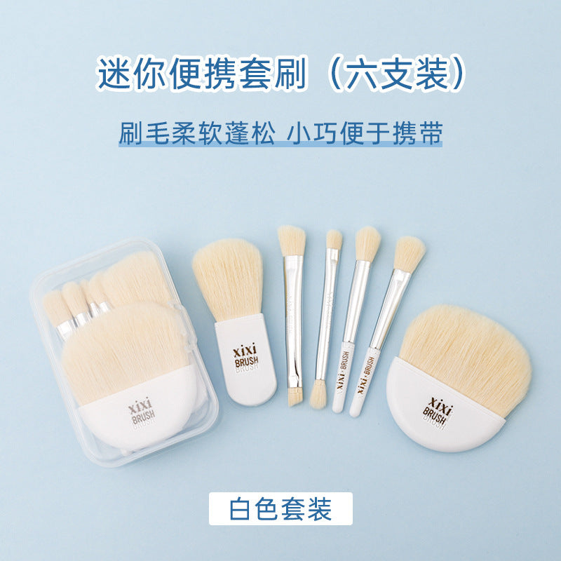 Xixi mini portable brush set 6 pack beginner soft animal hair eyeshadow brush blush brush makeup brush suit